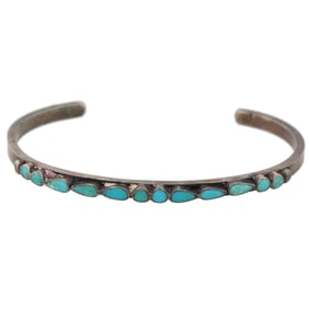 Vintage Zuni Sterling Turquoise Dishta Style Cuff Bracelet