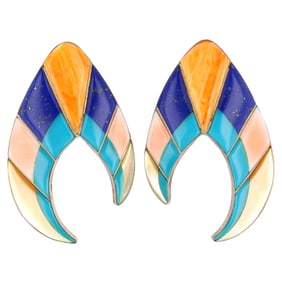 Navajo Sterling Multi Stone Raised Inlay Stud Earrings