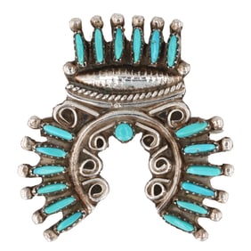 Amazing Zuni Sterling Turquoise Naja Brooch Pendant