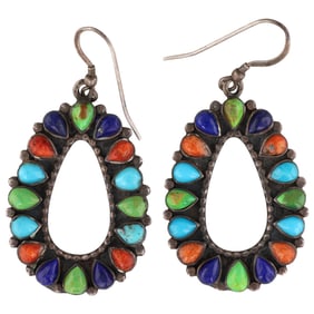 Navajo Sterling Multi Stone Drop Earrings