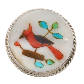 Vintage Zuni Sterling Multi Stone Bird Inlay Ring Sz. 7.25