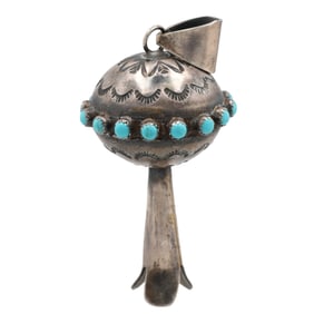 Tim Yazzie Navajo Large Sterling Turquoise Squash Blossom Pendant