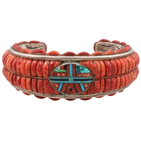 Gorgeous James Mason Navajo Sterling Multi Stone Maize Sunface Inlay Cuff Bracelet
