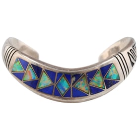 Teme Sunburst Handcrafts Sterling Multi Stone Inlay Cuff Bracelet