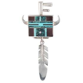 Ray Tracey Knifewing Navajo Sterling Multi Stone Inlay Brooch Pendant