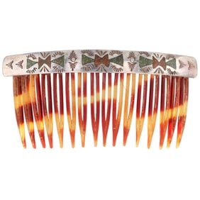 Vintage Navajo Sterling Crushed Stone Inlay Hair Comb