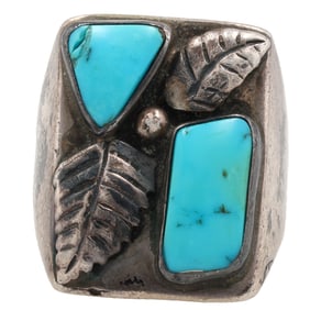 Vintage Navajo Sterling Turquoise Mens Ring Sz. 11.5
