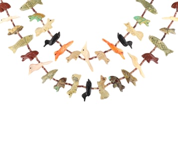 Zuni Multi Stone Carved Animal Fetish Heishi Necklace