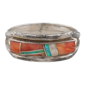 Signed Zuni Sterling Multi Stone Inlay Ring Sz. 9.75
