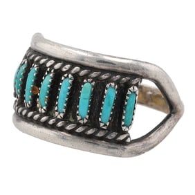 Vintage Zuni Sterling Needlepoint Turquoise Ring Sz. 6