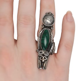 Vintage Navajo Sterling Malachite Kachina Ring Sz. 6