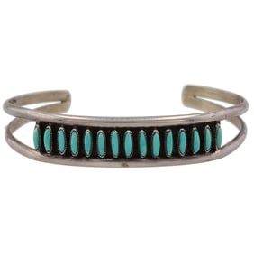 Myra Nastacio Zuni Sterling Needlepoint Turquoise Cuff Bracelet