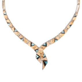 Calvin Begay Navajo Sterling Multi Stone Inlay Necklace