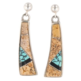 Calvin Begay Navajo Sterling Multi Stone Inlay Earrings
