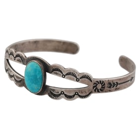 Fred Harvey Era Sterling Turquoise Cuff Bracelet