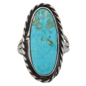Vintage Navajo Sterling Fox Turquoise Ring Sz. 7.5