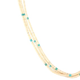 Santo Domingo Turquoise Shell 3 Strand Heishi Necklace