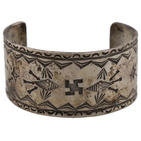 Pre-1940 Navajo Sterling Stamped Whirling Logs Cuff Bracelet