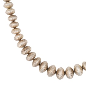 Navajo Sterling Stamped Handmade Bead Necklace