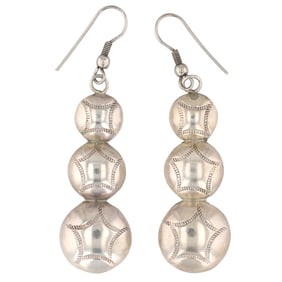 Navajo Sterling Stamped Pillow Bead Dangle Earrings
