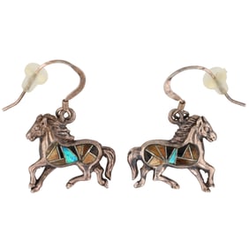Navajo Sterling Multi Stone Inlay Horse Hook Earrings