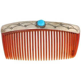 Vintage Navajo Sterling Turquoise Hair Comb
