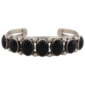 Pat Yazzie Navajo Sterling Onyx Cuff Bracelet