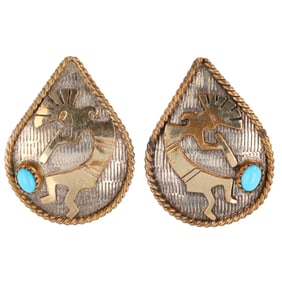 Signed Navajo Sterling Turquoise Kokopelli Earrings