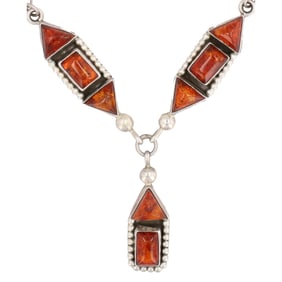 Cecil Henry Navajo Sterling Amber Necklace