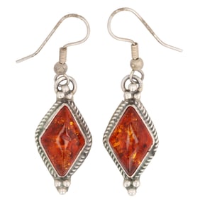 Navajo Sterling Amber Dangle Earrings