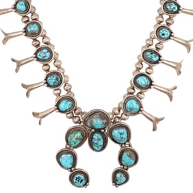 Navajo Sterling Turquoise Squash Blossom Necklace