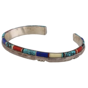 Oscar Alexius Navajo Sterling Multi Stone Inlay Cuff Bracelet