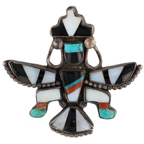 Vintage Zuni Sterling Multi Stone Knifewing Inlay Brooch