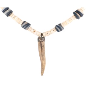 Old Navajo Sterling Shell Stone Elk Antler Heishi Necklace