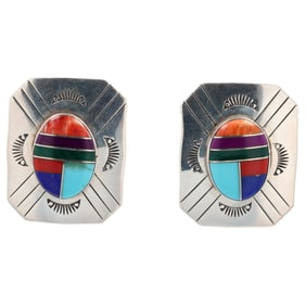 Navajo Sterling Multi Stone Inlay Earrings