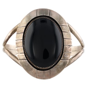 E. Yazzie Navajo Sterling Onyx Cuff Bracelet
