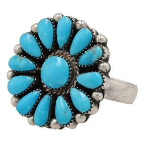 Running Bear Sterling Petit Point Turquoise Ring Sz. 9.25