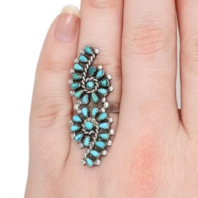 Zuni Sterling Petit Point Turquoise Ring Sz. 6.25