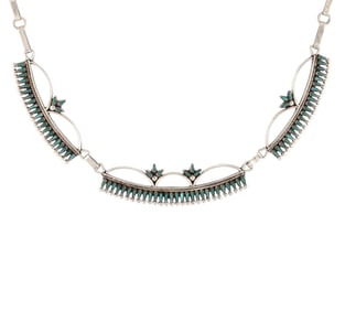 John Quam Zuni Sterling Needlepoint Turquoise Necklace