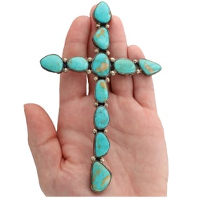 Signed Navajo Sterling Turquoise Cross Pendant