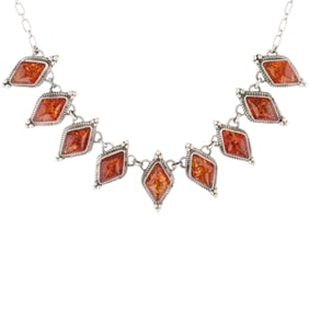 Geraldine James Navajo Sterling Amber Necklace