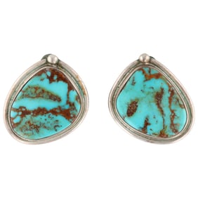 BRYAN Navajo Sterling Turquoise Clip On Earrings