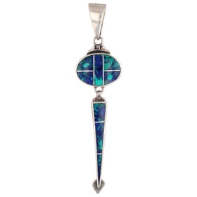 Signed Native American Azurite Sterling Inlay Pendant