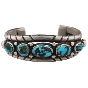 Vintage Navajo Sterling Bisbee Turquoise Cuff Bracelet