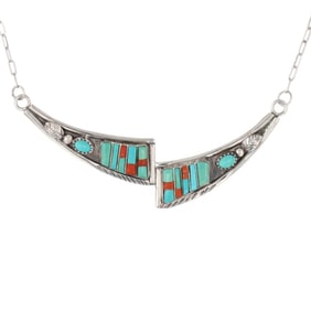 Navajo Sterling Cobblestone Inlay Necklace