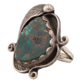 Signed Sterling Green Turquoise Leaf Ring Sz. 5.25