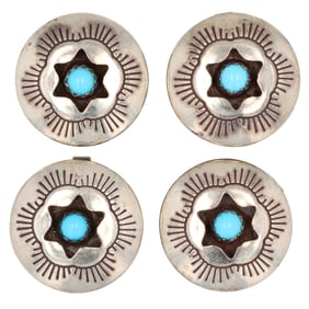 Navajo Sterling Snake Eye Turquoise Shadow Box Button Covers