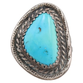 Vintage Navajo Sterling Turquoise Ring Sz. 6.75