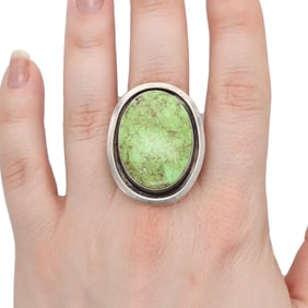 Signed Navajo Sterling Gaspeite Ring Sz. 9