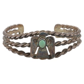 Fred Harvey Era Navajo Sterling Stone Thunderbird Cuff Bracelet